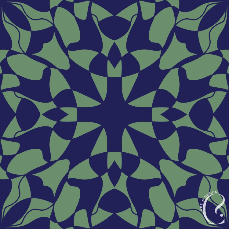 “Indigo Grove” - Digital Pattern - Brutalist style hand drawn mosaic design
